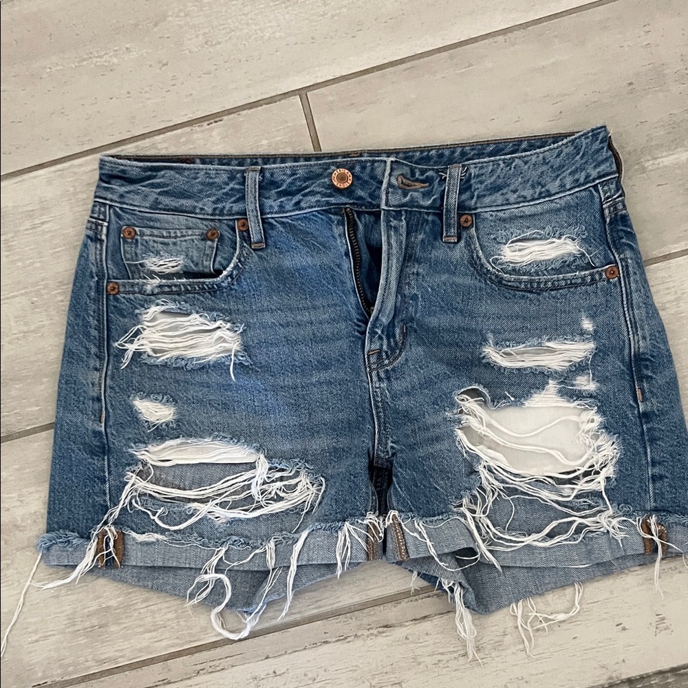 American Eagle Tomboy Jean Shorts - Distressed Blue Denim Shorts
